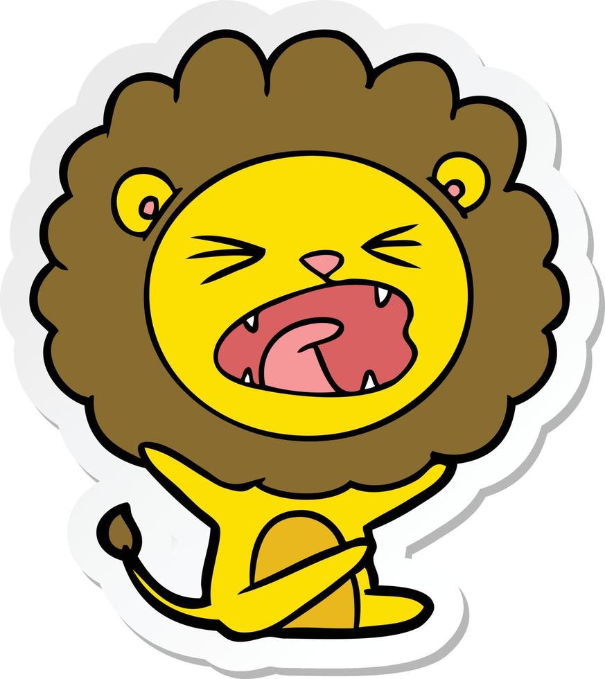 autocollant d'un lion de dessin animé faisant une crise de colère vecteur