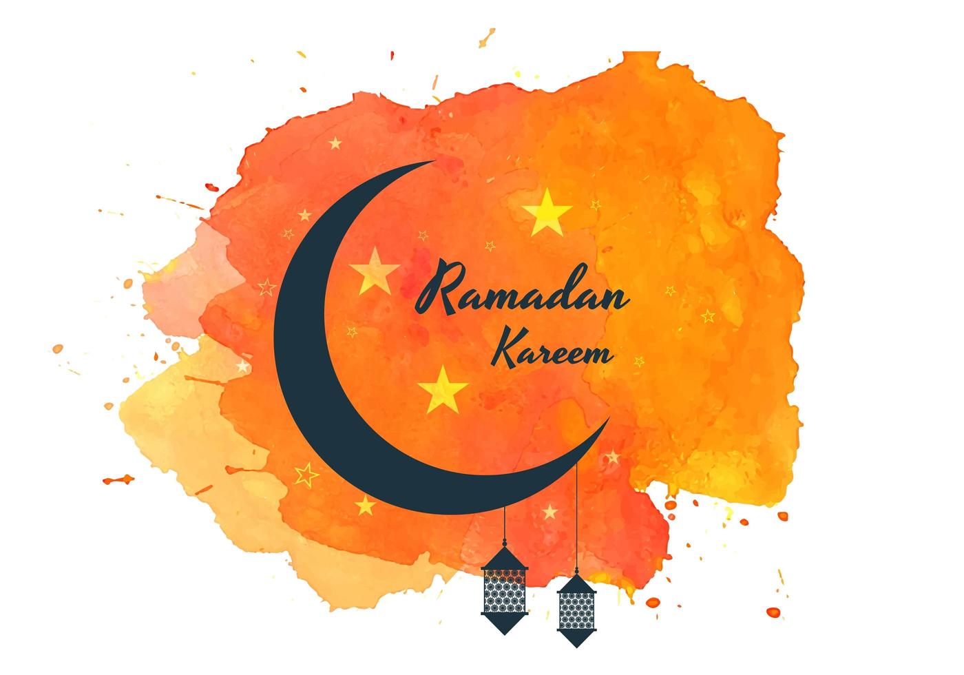 ramadan kareem lune sur splash aquarelle orange vecteur