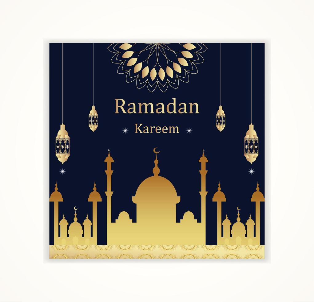 carte de ramadan kareem silhouette et lanterne or mosquée vecteur