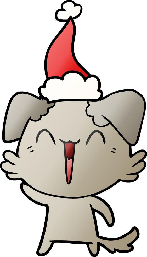 agitant le dessin animé dégradé de petit chien d'un bonnet de noel vecteur