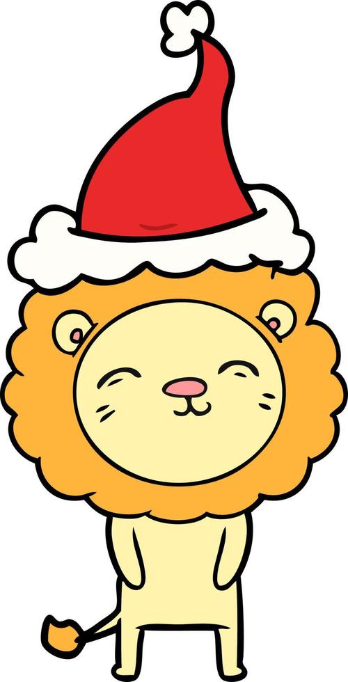 dessin au trait d'un lion portant un bonnet de noel vecteur