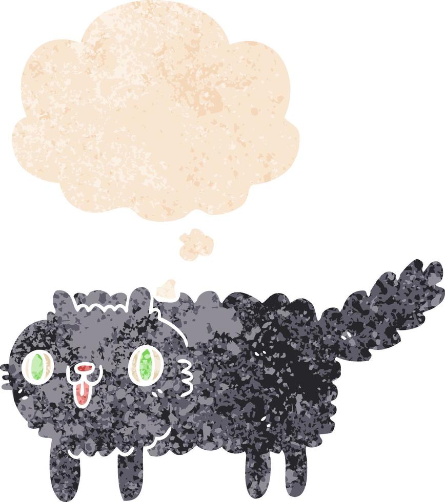 chat de dessin animé et bulle de pensée dans un style texturé rétro vecteur