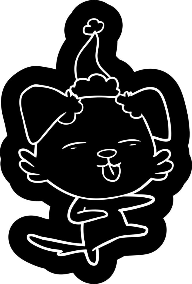 icône de dessin animé d'un chien dansant portant un bonnet de noel vecteur