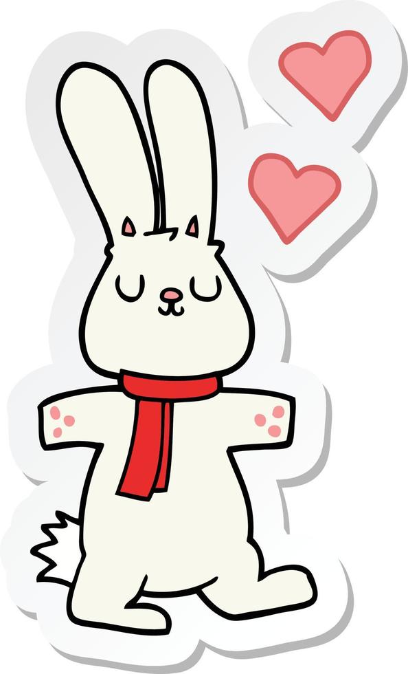 autocollant d'un lapin de dessin animé amoureux vecteur