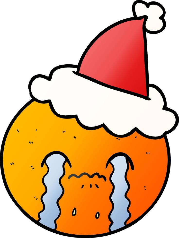 dessin animé dégradé d'une orange portant un bonnet de noel vecteur