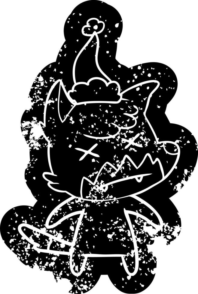 icône de dessin animé en détresse d'un renard mort portant un bonnet de noel vecteur
