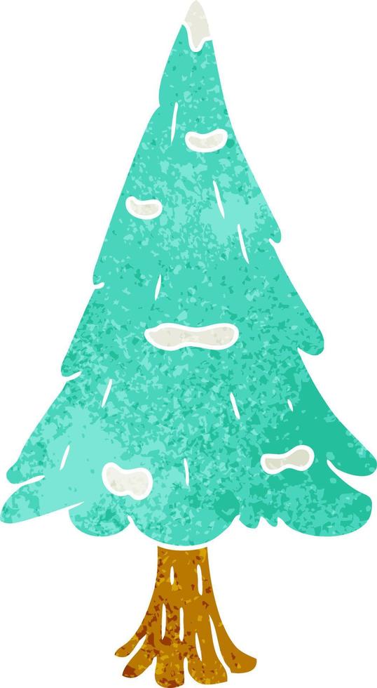 dessin animé rétro doodle seul arbre couvert de neige vecteur