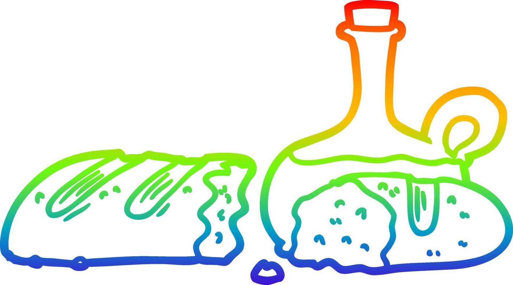 ligne de gradient arc-en-ciel dessin dessin animé pain et huile vecteur