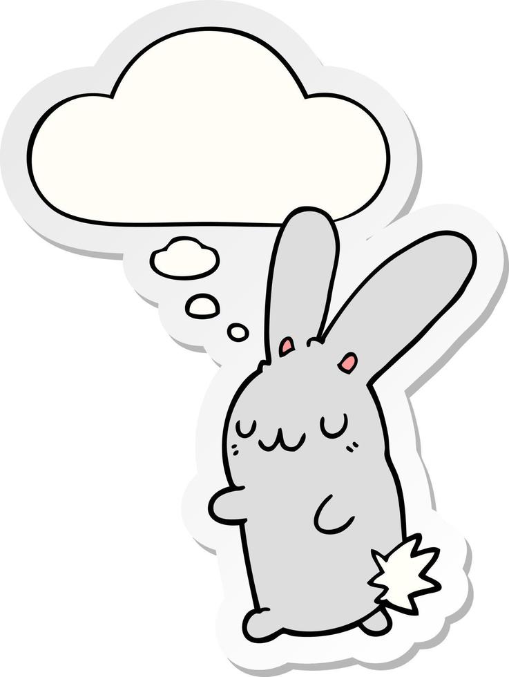 lapin de dessin animé mignon et bulle de pensée comme autocollant imprimé vecteur