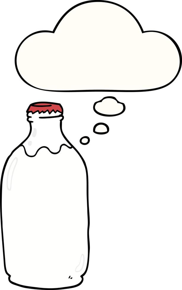 bouteille de lait de dessin animé et bulle de pensée vecteur