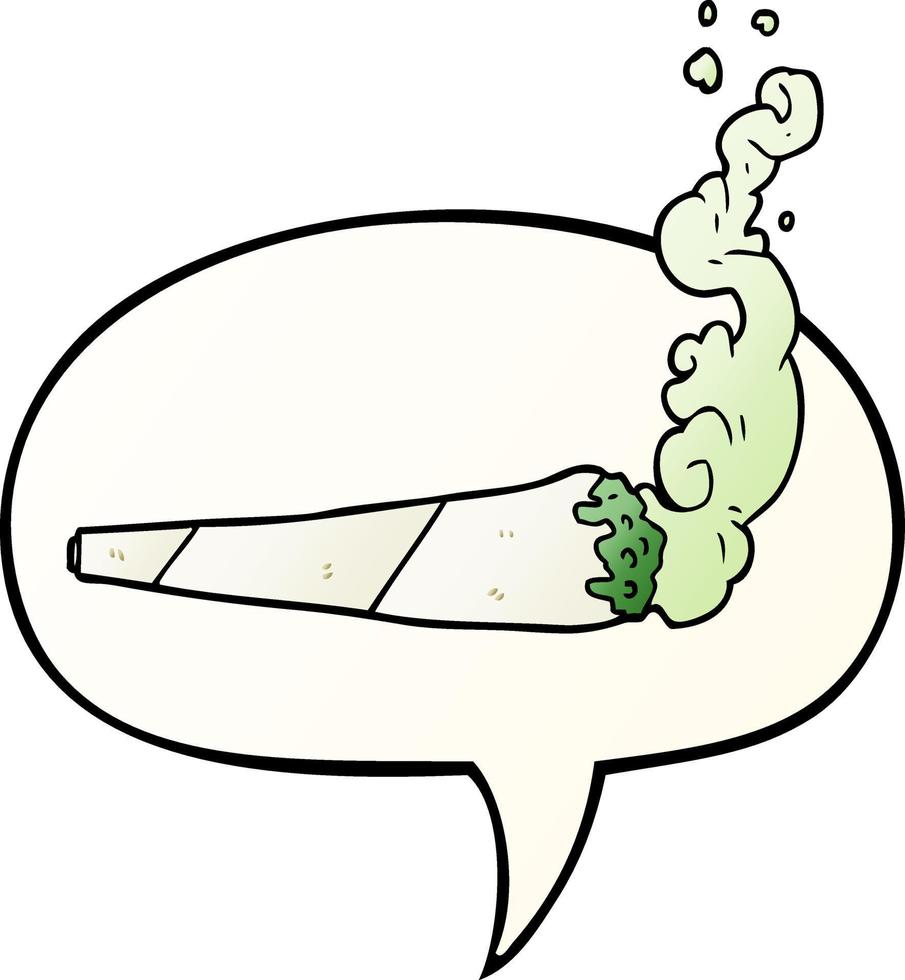 joint de marijuana de dessin animé et bulle de dialogue dans un style de dégradé lisse vecteur