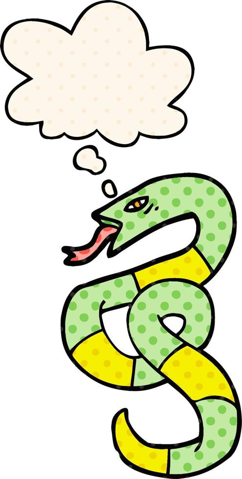 serpent de dessin animé et bulle de pensée dans le style de la bande dessinée vecteur