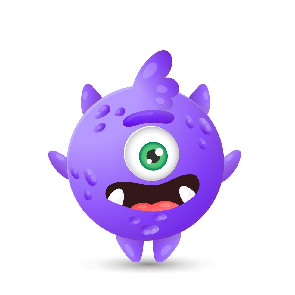 monstre de dessin animé violet rond drôle avec un oeil sautant de joie pour les décorations d'halloween pour enfants vecteur