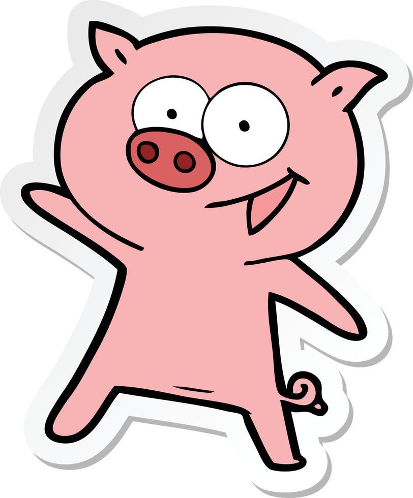 autocollant d'un dessin animé joyeux cochon dansant vecteur