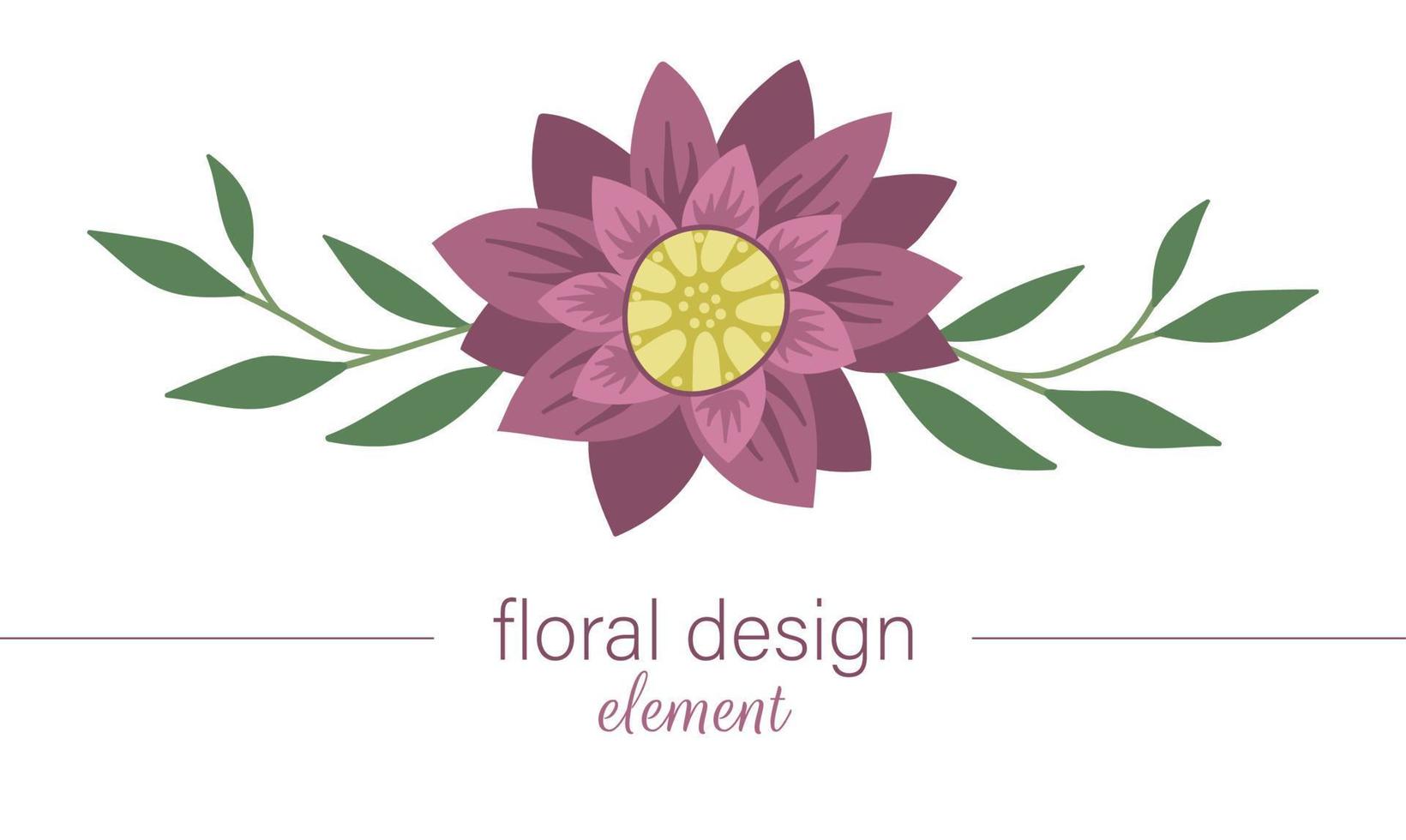 élément décoratif horizontal floral de vecteur. illustration à la mode plate avec fleur, feuilles, branches. prairie, bois, clipart de forêt. Beau bouquet de printemps ou d'été isolé sur fond blanc vecteur