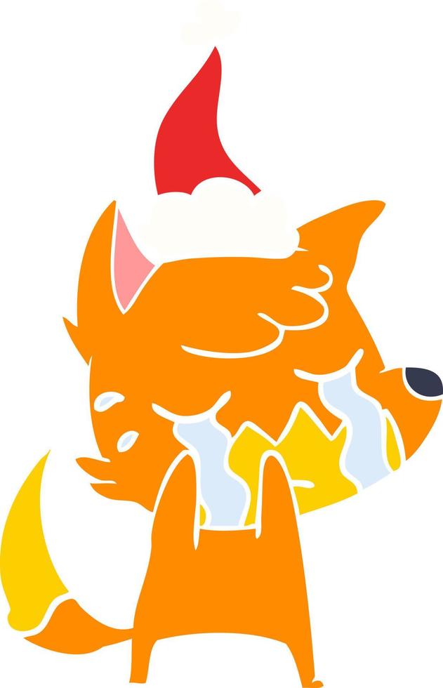 renard qui pleure illustration couleur plate d'un bonnet de noel vecteur