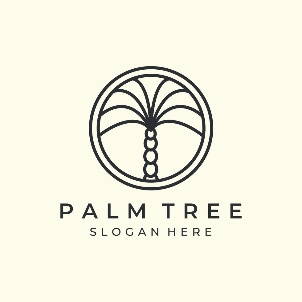 palmier avec conception de modèle d'icône de logo de style linéaire et emblème minimaliste. soleil, cocotier, palmier dattier, illustration vectorielle vecteur