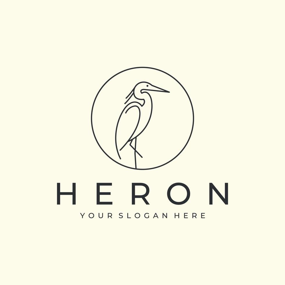 héron ou pélican avec illustration de modèle de conception d'icône vectorielle de logo de dessin au trait et de style emblème vecteur