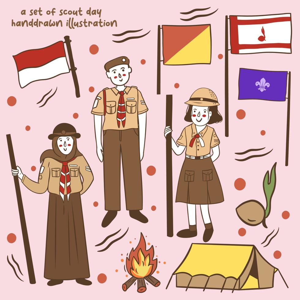 un ensemble d'illustration de la journée du scoutisme en indonésie vecteur