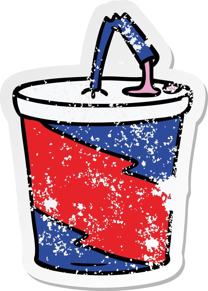 doodle dessin animé autocollant en détresse de boisson fastfood vecteur