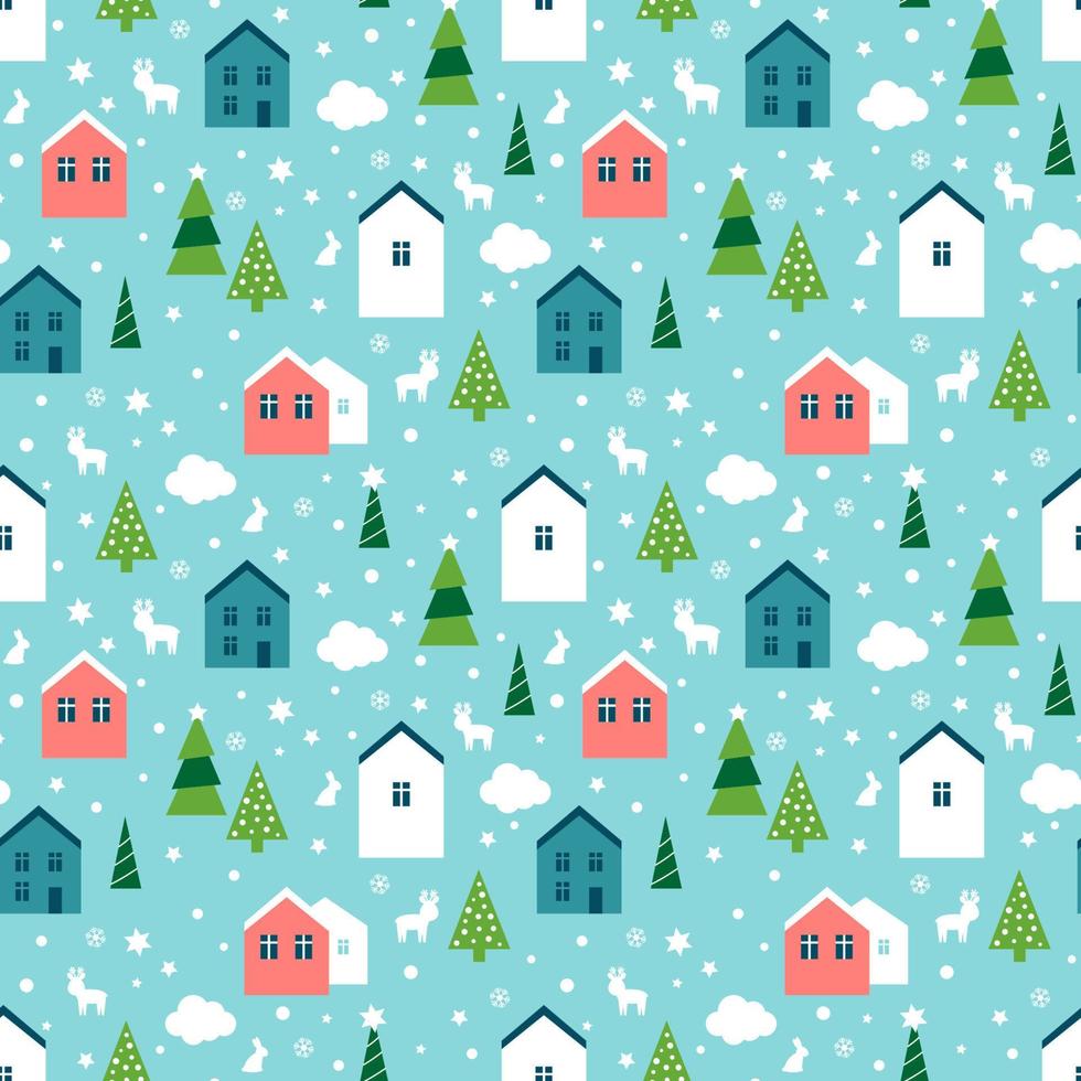 modèle d'hiver sans couture avec des maisons et des arbres vecteur