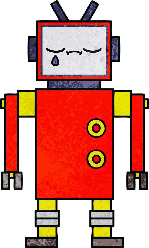 robot de dessin animé de texture grunge rétro vecteur