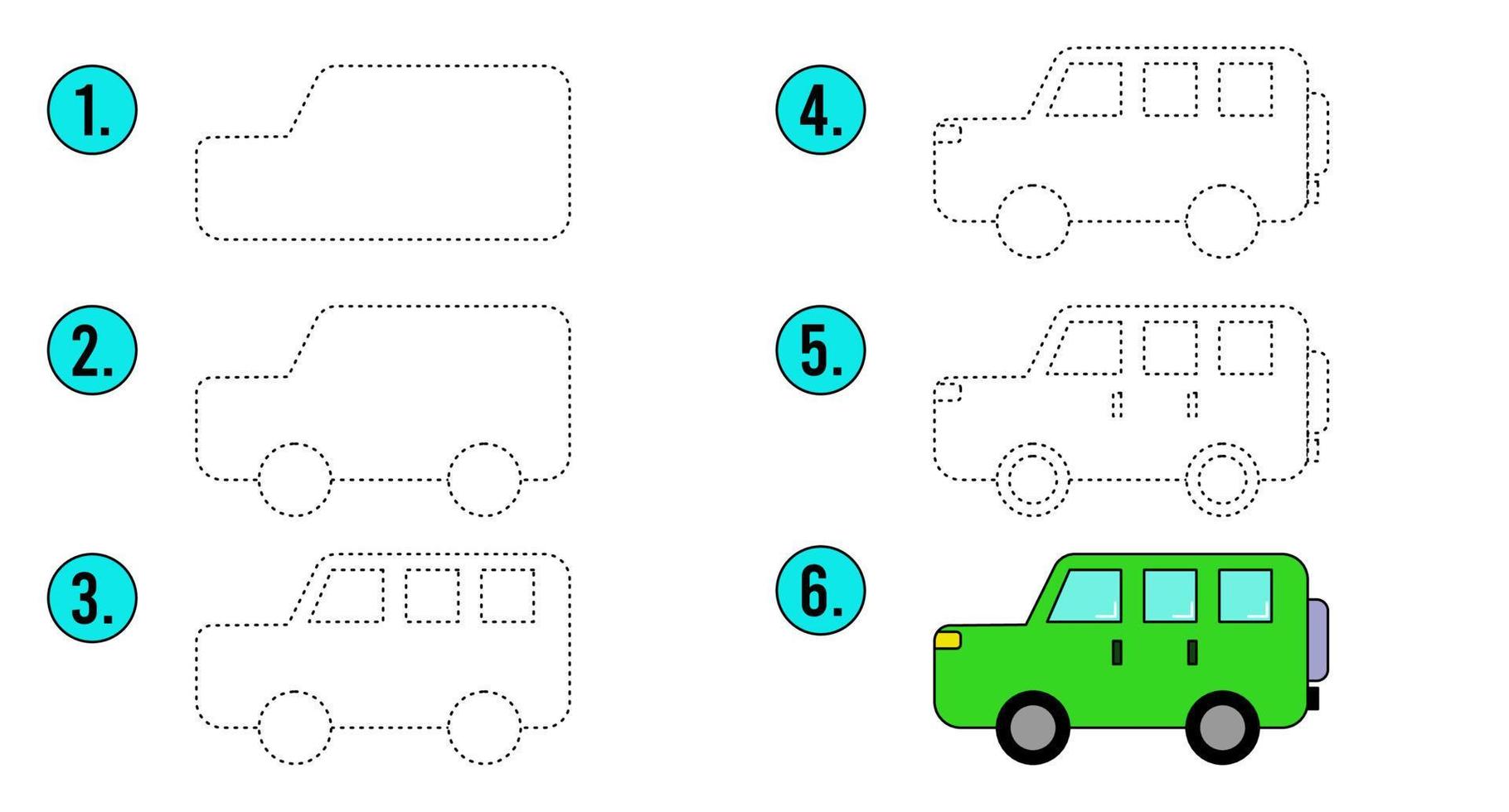 illustration vectorielle. feuille de travail pour le préscolaire, la maternelle et l'âge scolaire. ligne de trace et voiture de couleur. complexité croissante vecteur