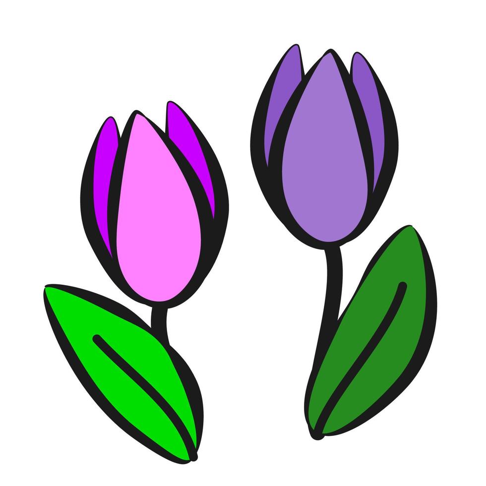 tulipes, icône, style de dessin pour enfants. vecteur