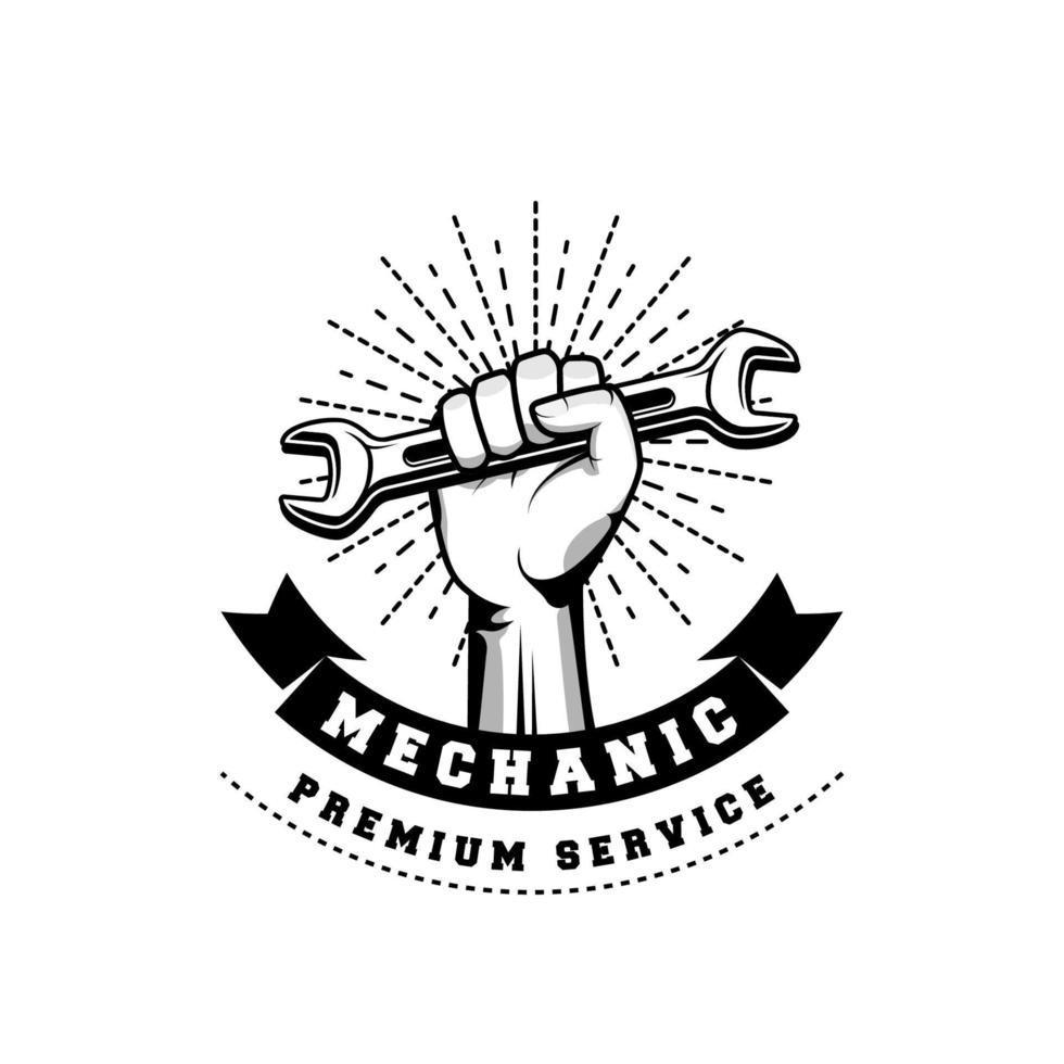création de logo d'insigne de mécanicien dans un style rétro. modèle de conception de logo de plombier vecteur