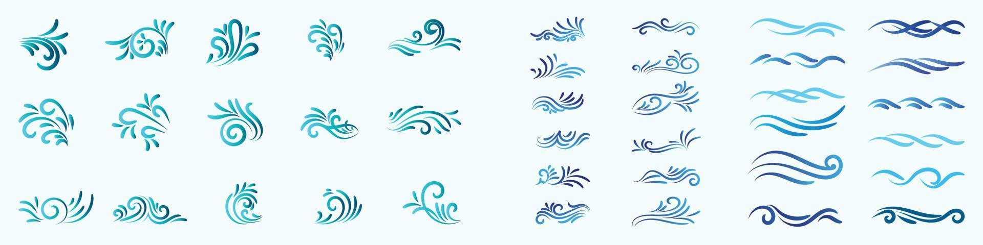 vagues d'eau vectorielles, fond de vagues aqua, vagues de l'océan et de la mer, illustration vectorielle d'icône de vague d'eau, croquis des vagues de la mer. vague de tempête, vintage et océan plage tempêtes ensemble d'illustrations vectorielles dessinées à la main. vecteur
