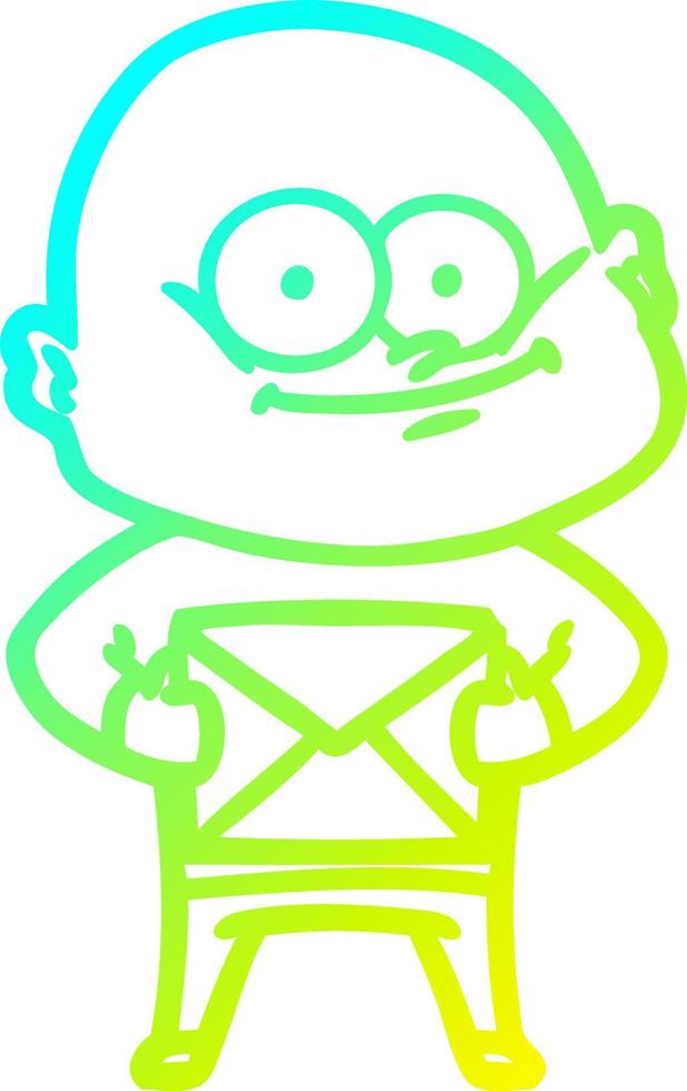ligne de gradient froid dessinant un homme chauve de dessin animé regardant fixement avec une lettre vecteur
