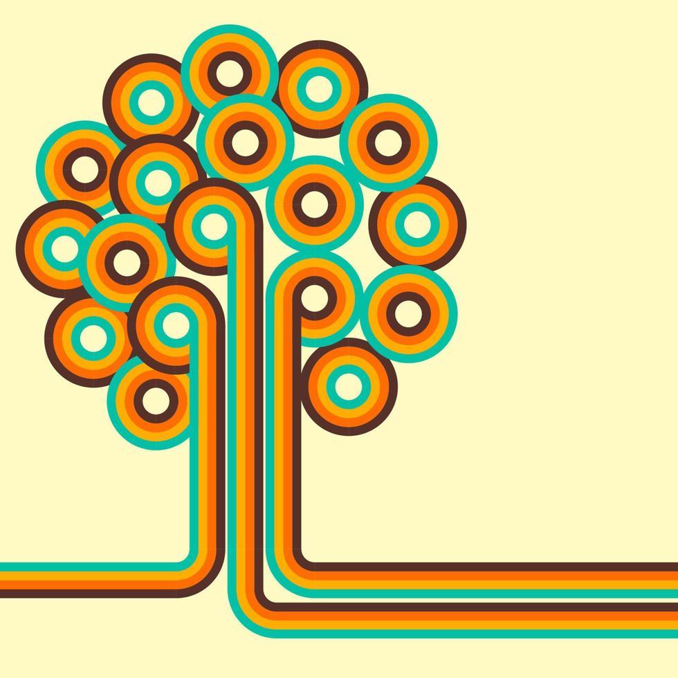 fond rétro abstrait, lignes et cercles numériques, design70s, vecteur. vecteur