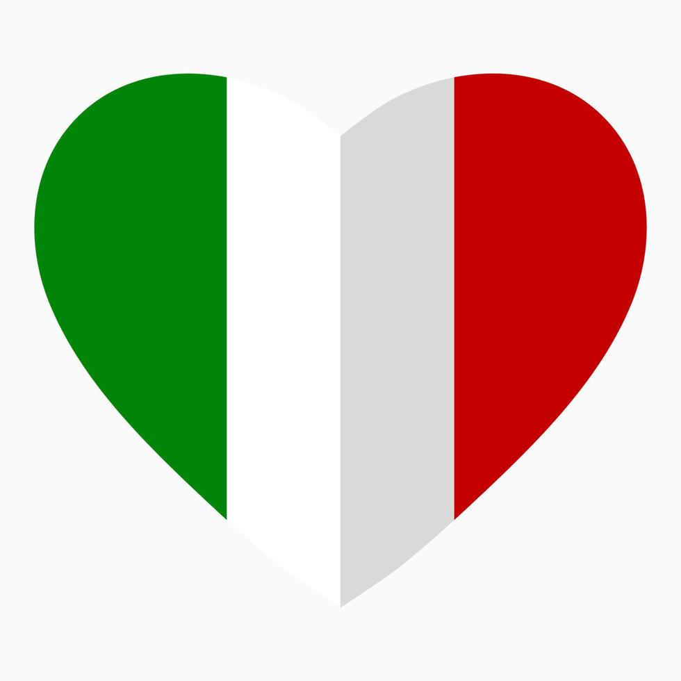 drapeau de l'italie en forme de coeur, style plat, symbole de l'amour pour son pays, patriotisme, icône du jour de l'indépendance. vecteur