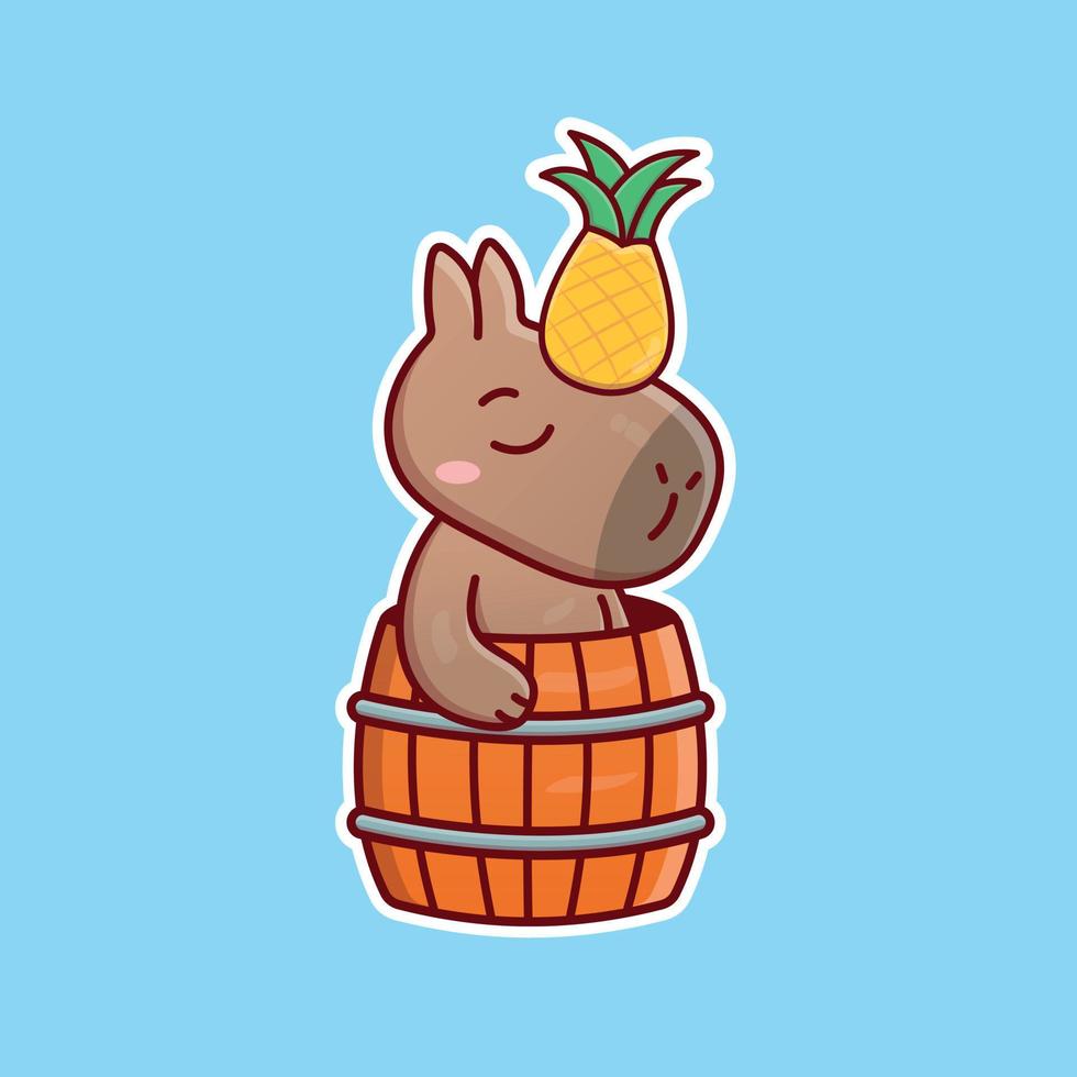 capybara de dessin animé mignon avec ananas en illustration vectorielle vecteur