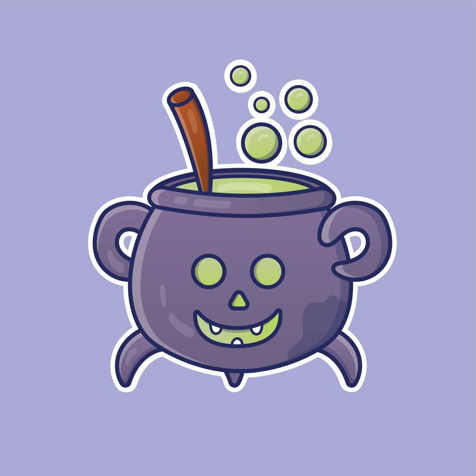 chaudron de dessin animé avec potion en illustration vectorielle. vecteur d'objet isolé pour halloween. style de dessin animé plat