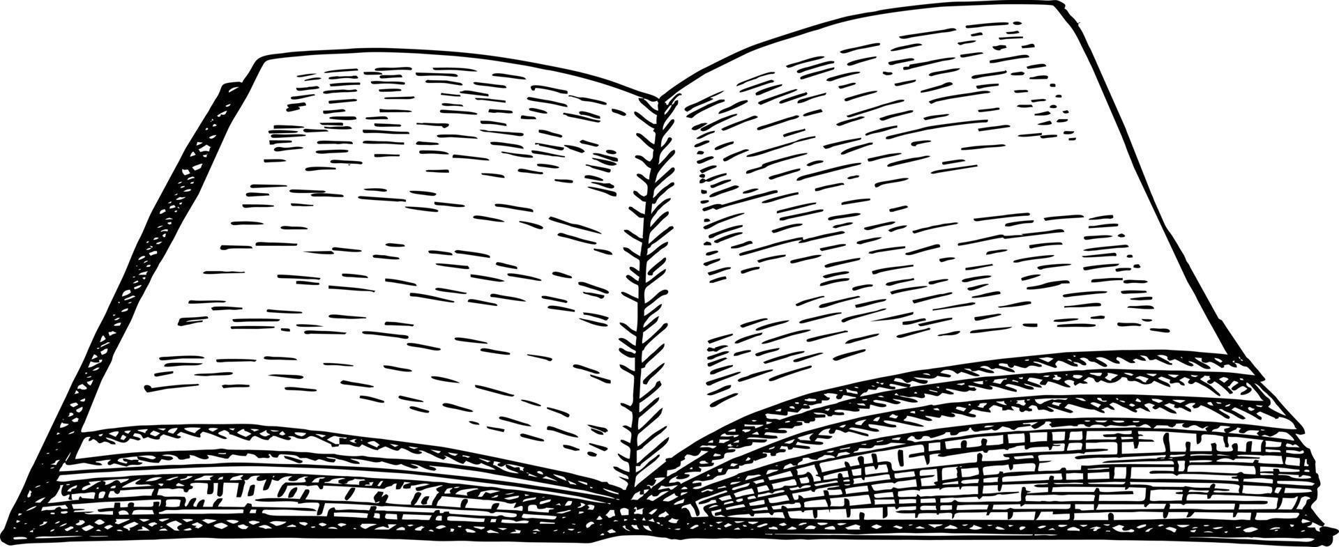 livre ouvert croquis couvert livre ouvert avec des pages flottantes, dessin à la main croquis illustration vectorielle. vecteur