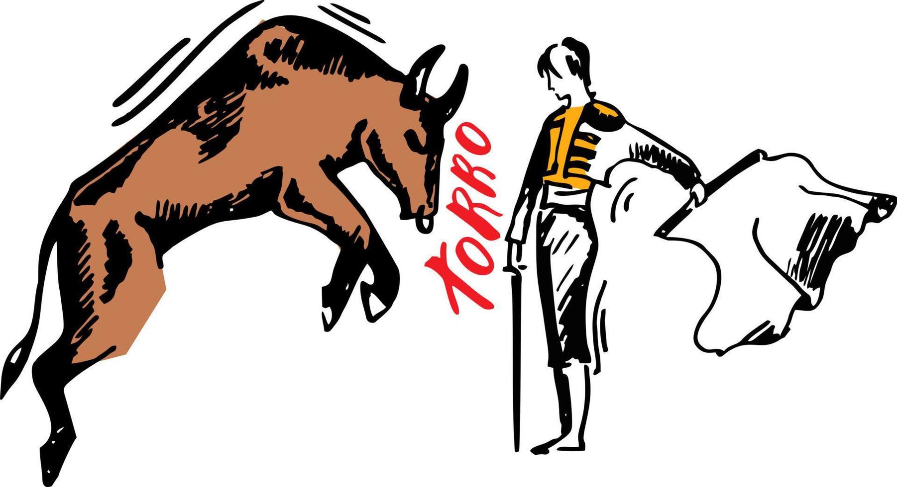 corrida, tauromachie en espagne. matador, torero, corrida. croquis dessiné à la main. illustration vectorielle vecteur