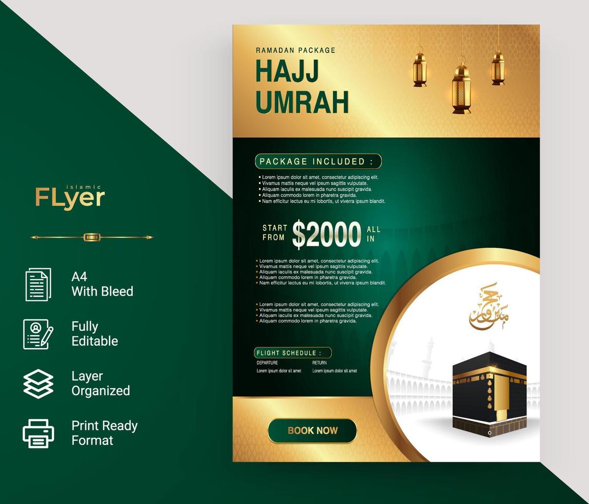 conception de modèle de flyer de luxe islamique hajj umrah vecteur