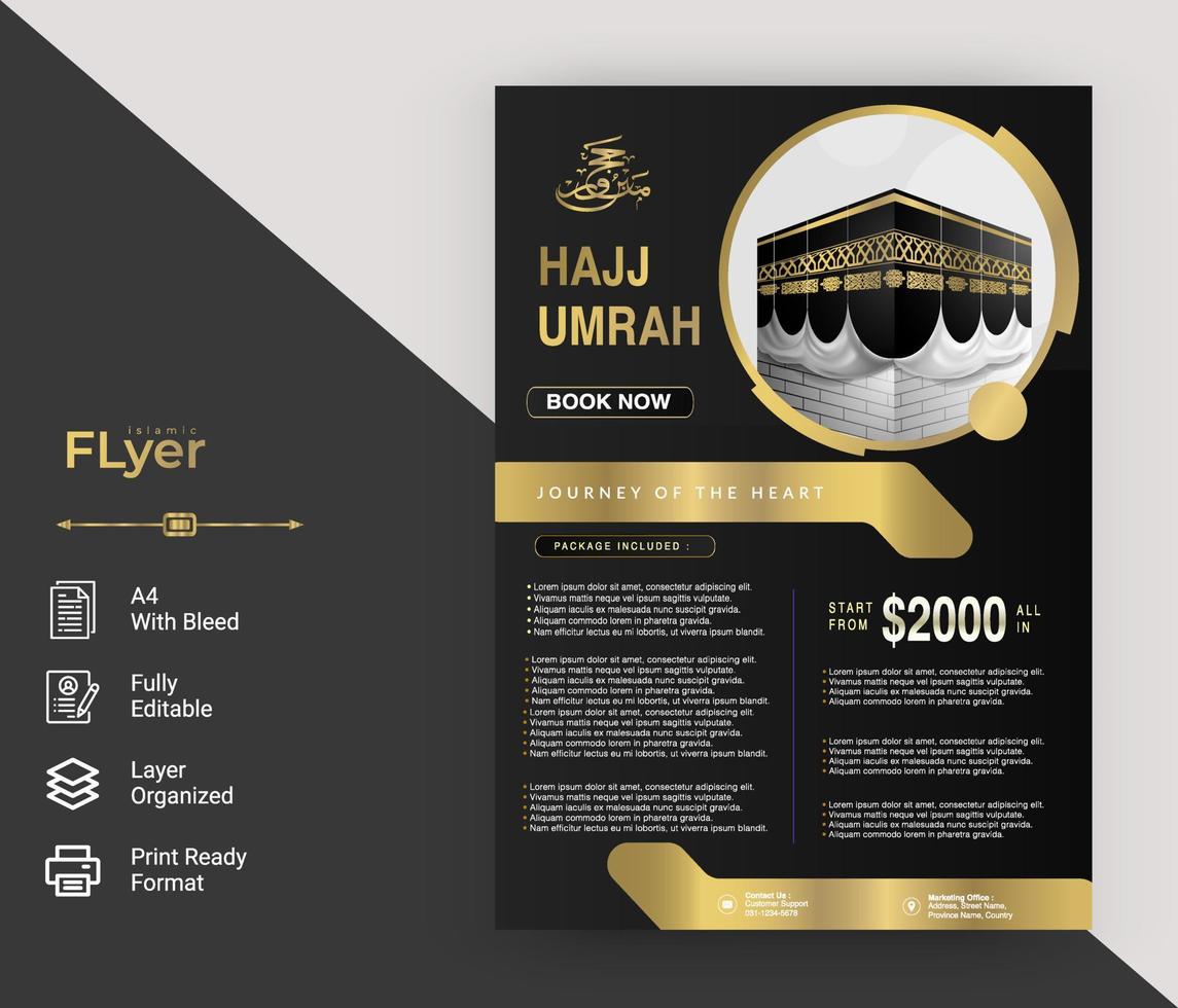 conception de modèle de flyer de luxe pour hajj umrah vecteur