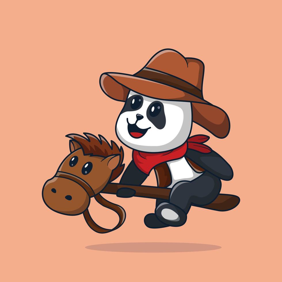 icône de panda de cow-boy à cheval souriant joyeusement vecteur