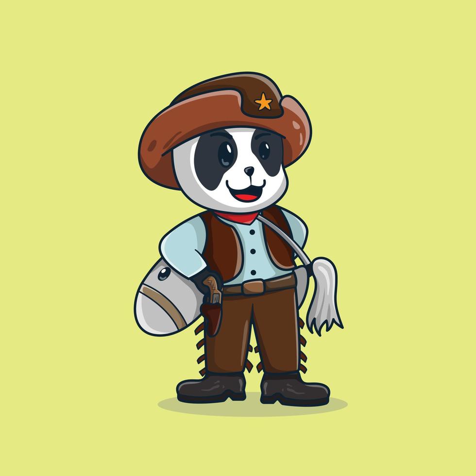 mascotte de panda shérif en tenue complète de cow-boy vecteur