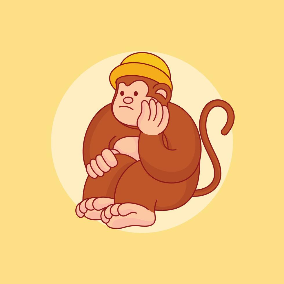 illustration d'icône de vecteur de dessin animé de singe triste