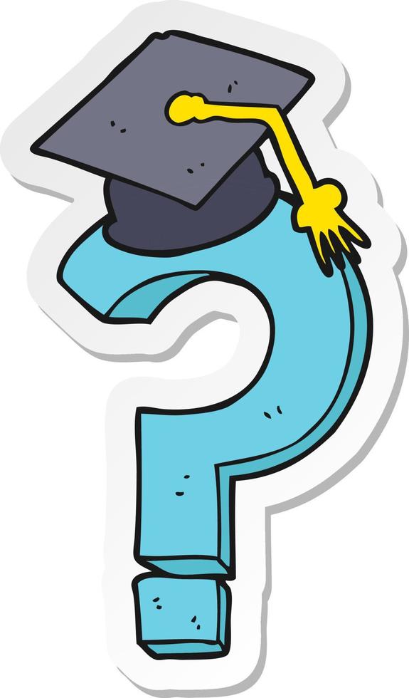 autocollant d'un chapeau de graduation de dessin animé sur le point d'interrogation vecteur