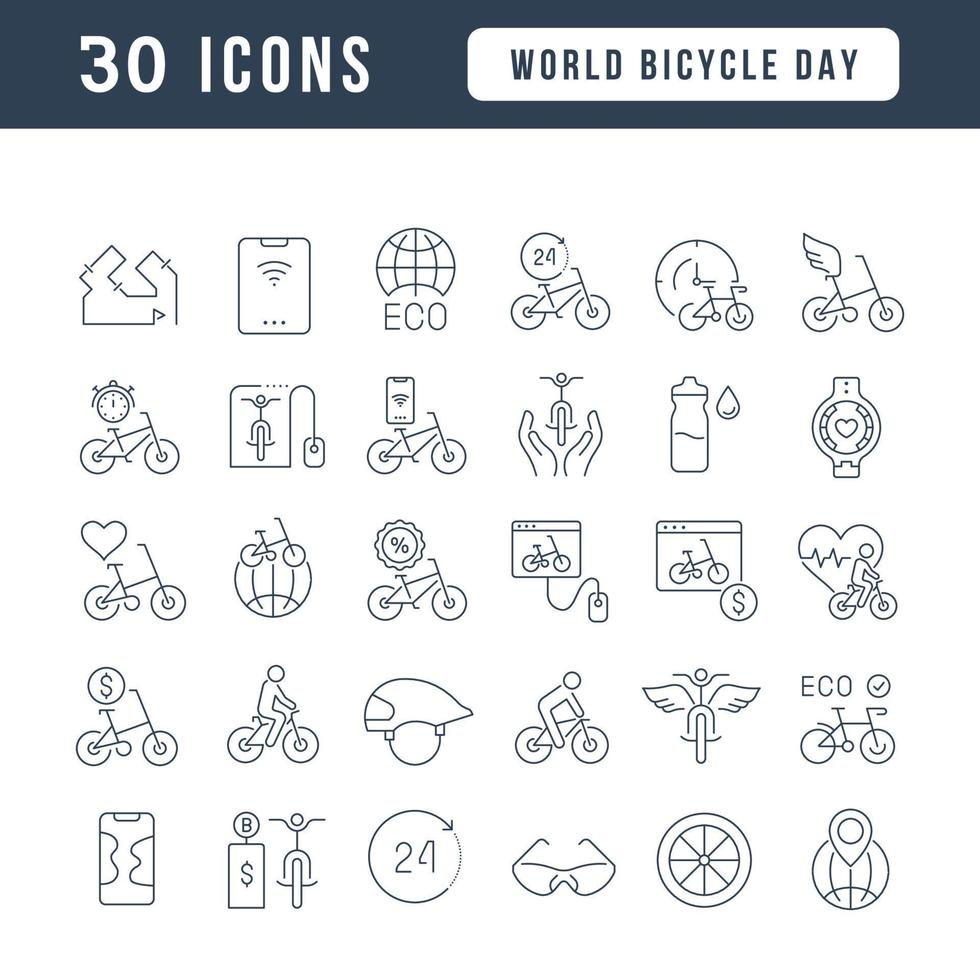 icônes de ligne vectorielle de la journée mondiale du vélo vecteur
