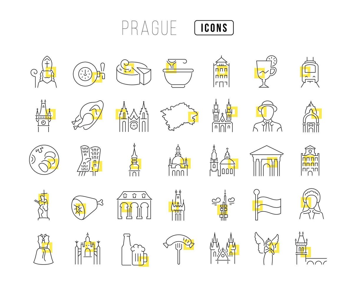 ensemble d'icônes linéaires de prague vecteur