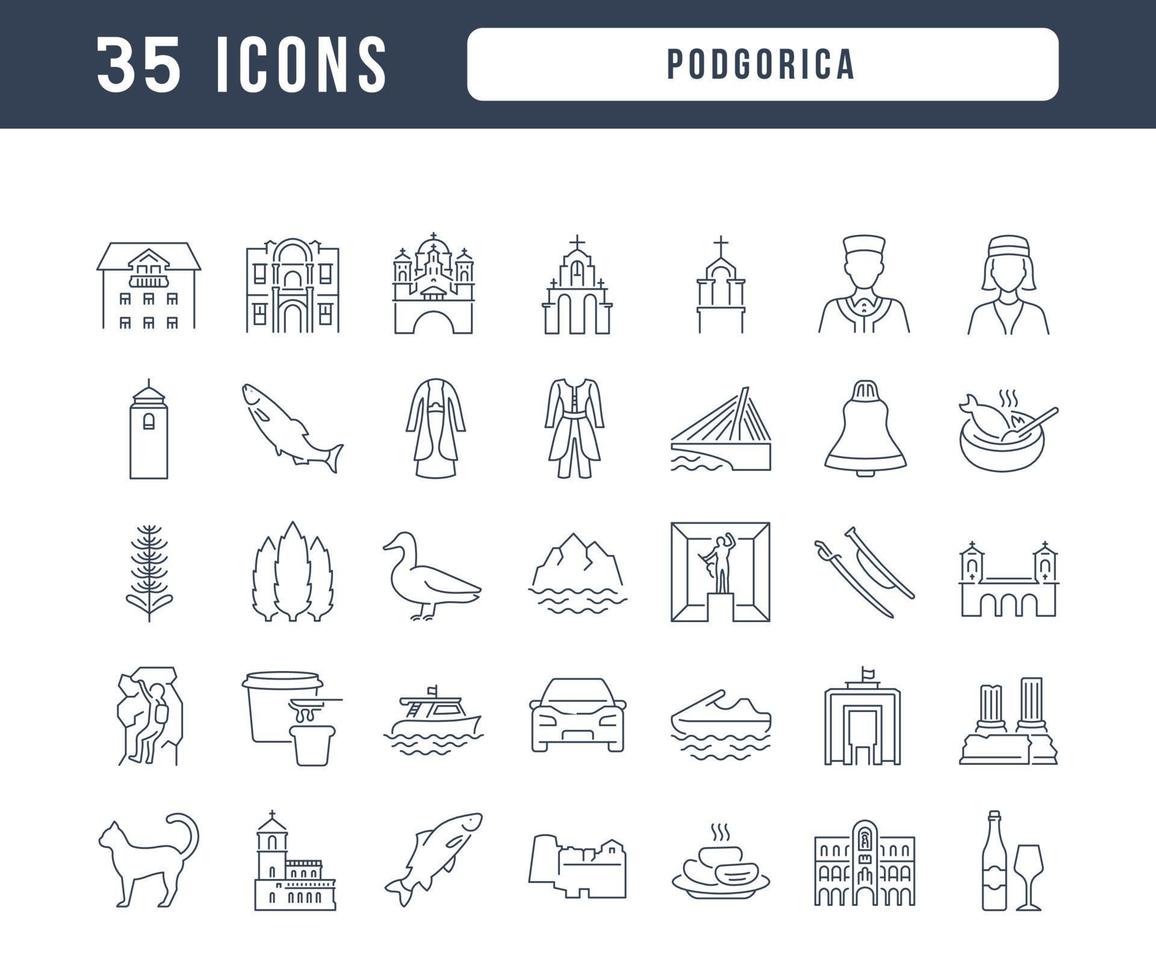 ensemble d'icônes linéaires de podgorica vecteur