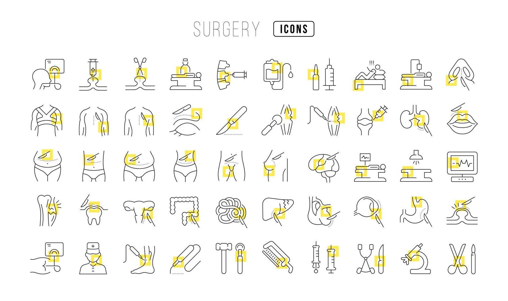 ensemble d'icônes linéaires de chirurgie vecteur