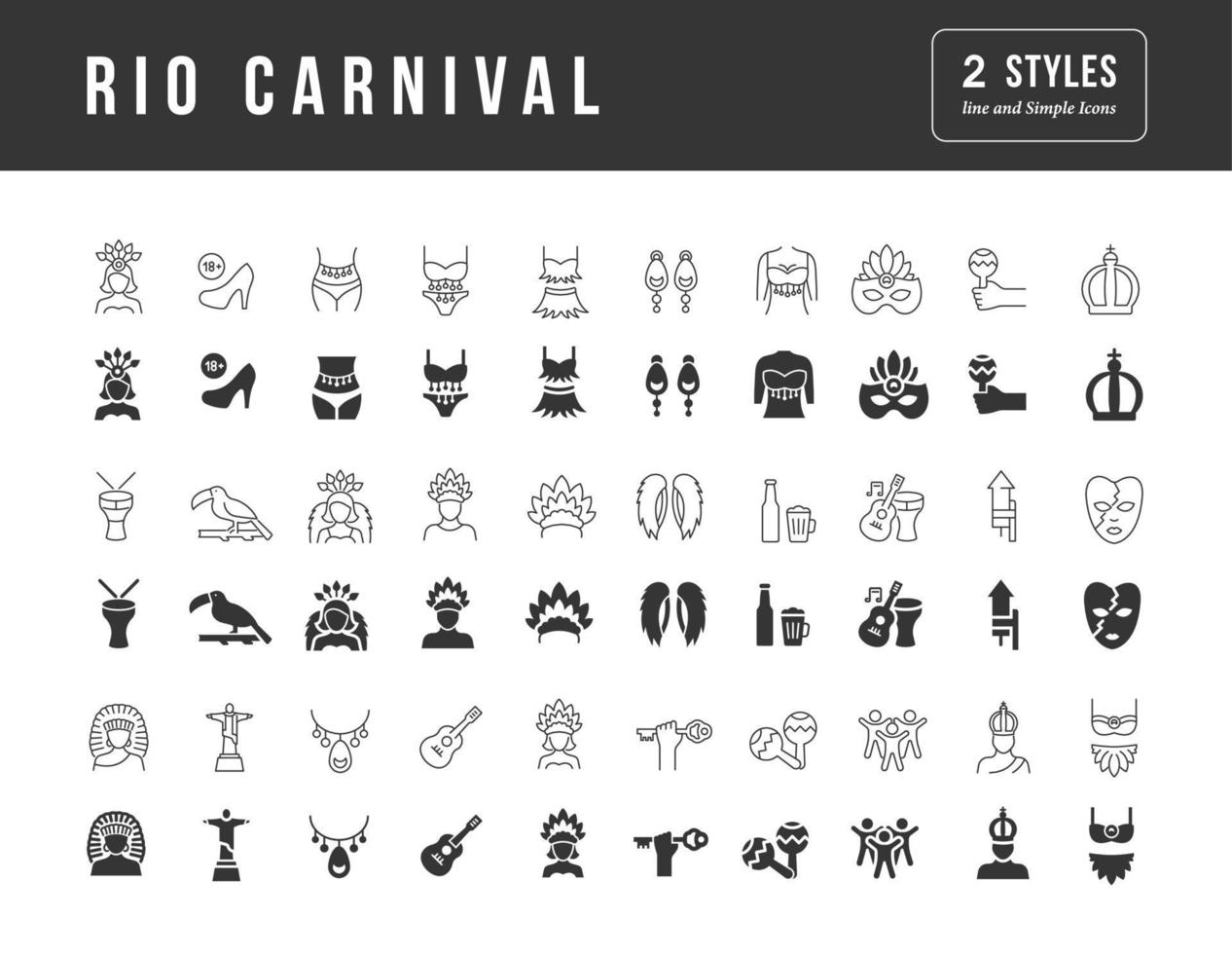icônes vectorielles simples du carnaval de rio vecteur