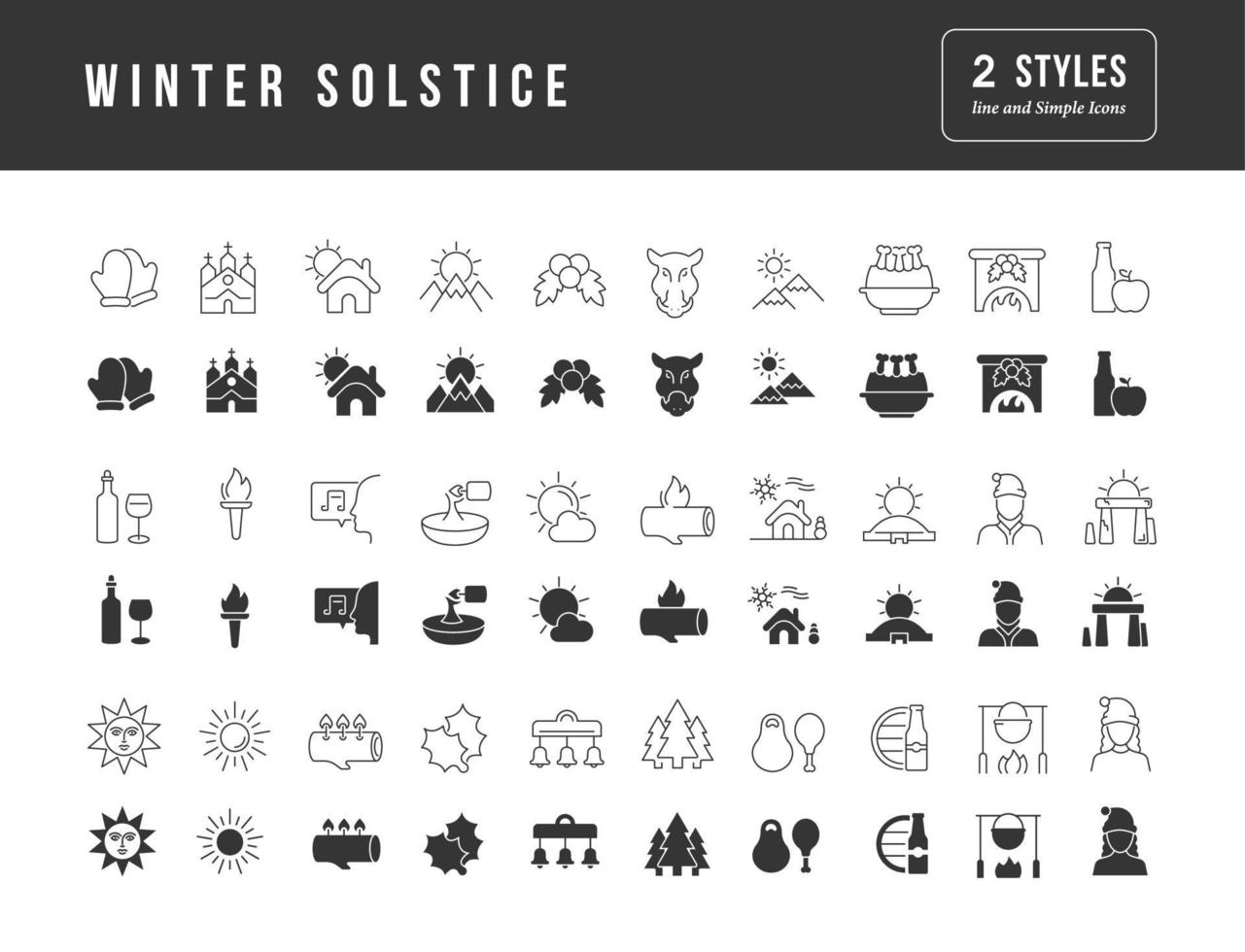 ensemble d'icônes simples du solstice d'hiver vecteur