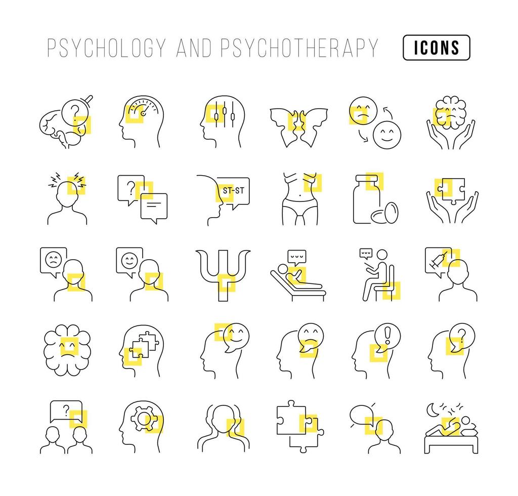 ensemble d'icônes linéaires de psychologie et de psychothérapie vecteur